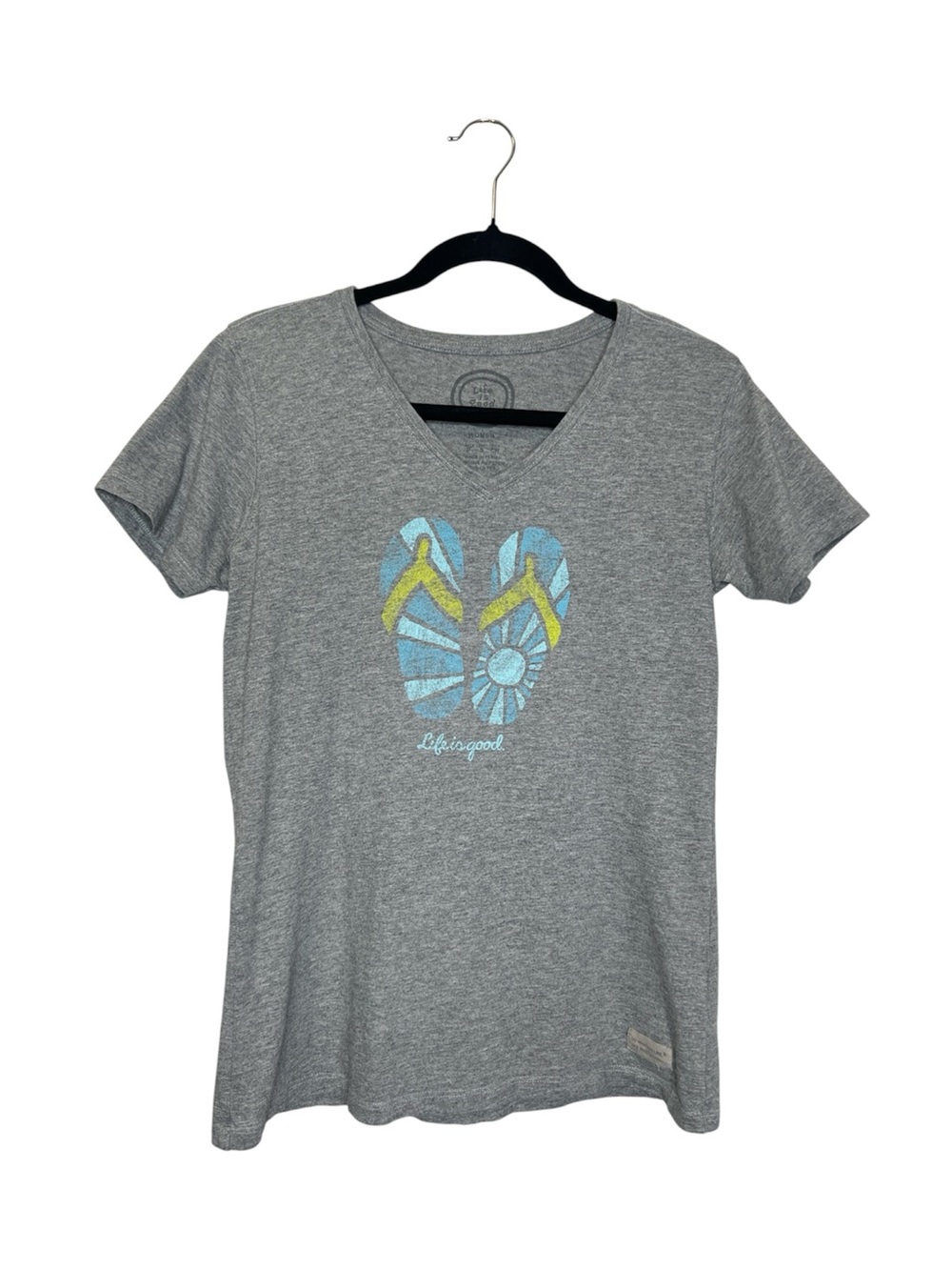 LIFE IS GOOD Flip Flop Classic Fit Gray V Neck size Small